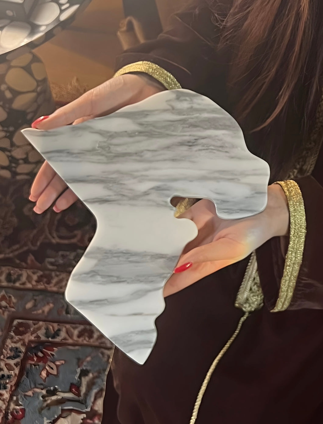 Kuwait Map Blanco Calacatta Marble Tray